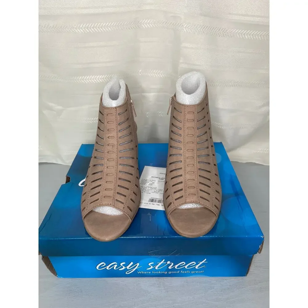 Easy Street Elevate Cutout Block Heel Sandals Sand Womens Size 11M